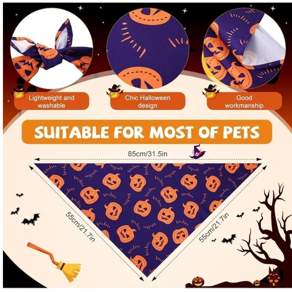 SANWUTA  Halloween Dog triangle Bandanas set of 10 Halloween print size XL